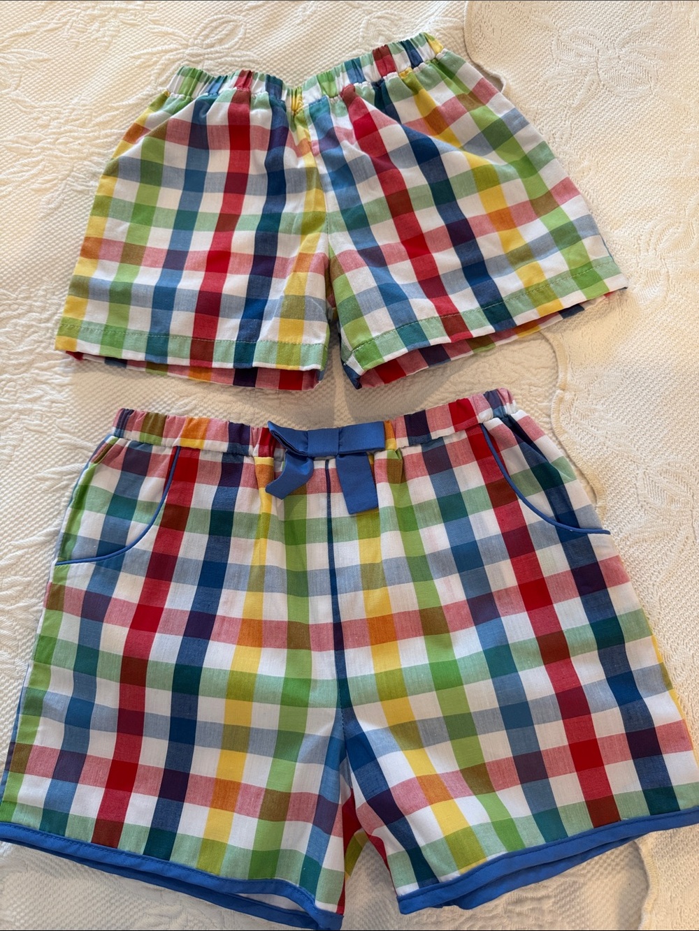 lot of 2 - The Beaufort Bonnet Company Gingham Shorts - brother sister set